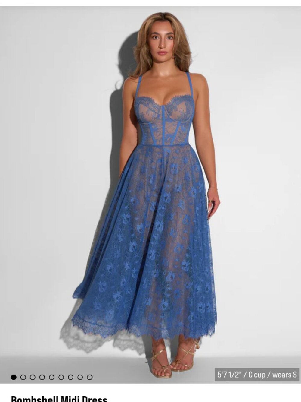 TA3 Bombshell Midi Dress in lace steel blue